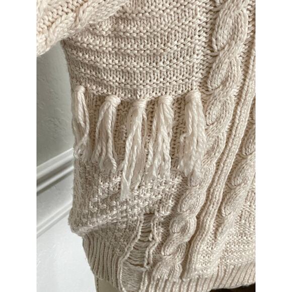 Topshop Cream Cable Knit Sweater Fringe and Open Knit - Picture 6 of 8